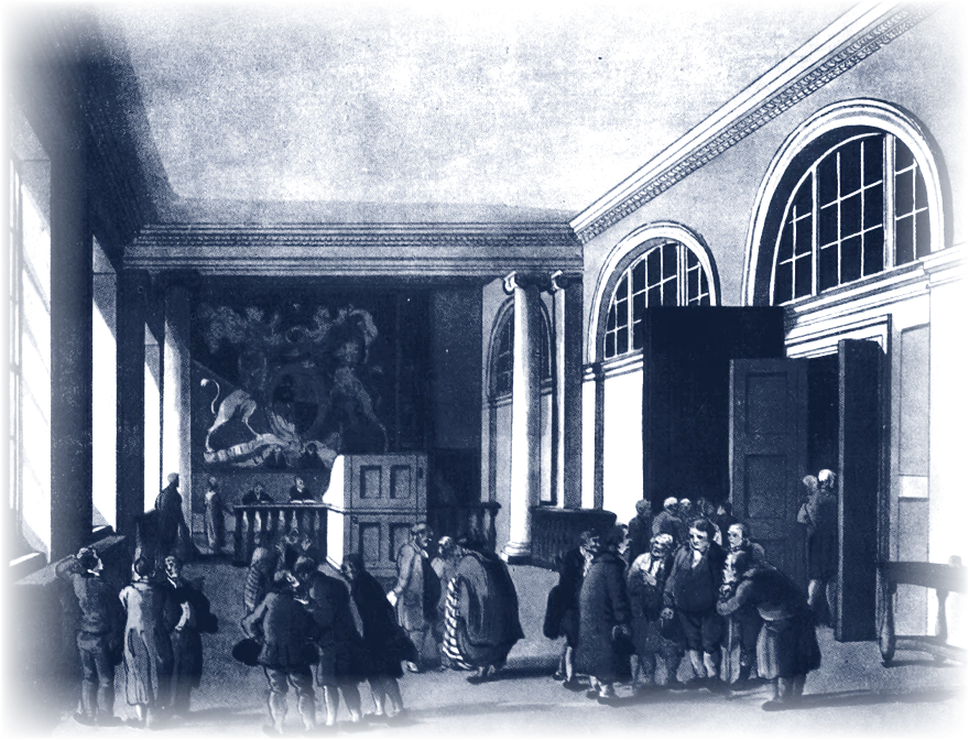 The Excise Office, Broad Street, London — aquatint engraving (1810)